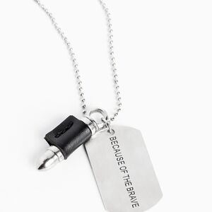 Silver and Black Dog Tag "Brave" Necklace